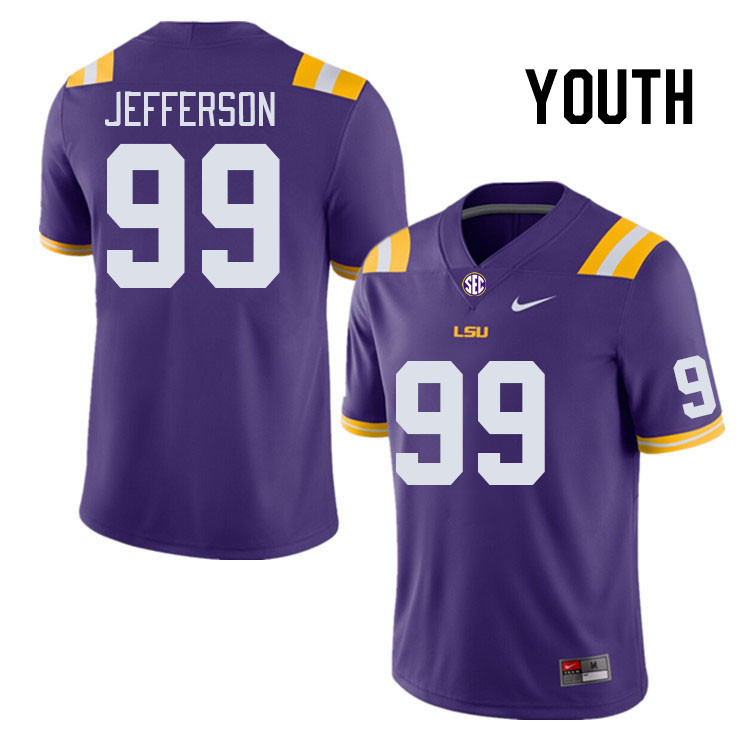 Youth #99 Jordan Jefferson LSU Tigers College Football Jerseys Stitched-Purple - Click Image to Close